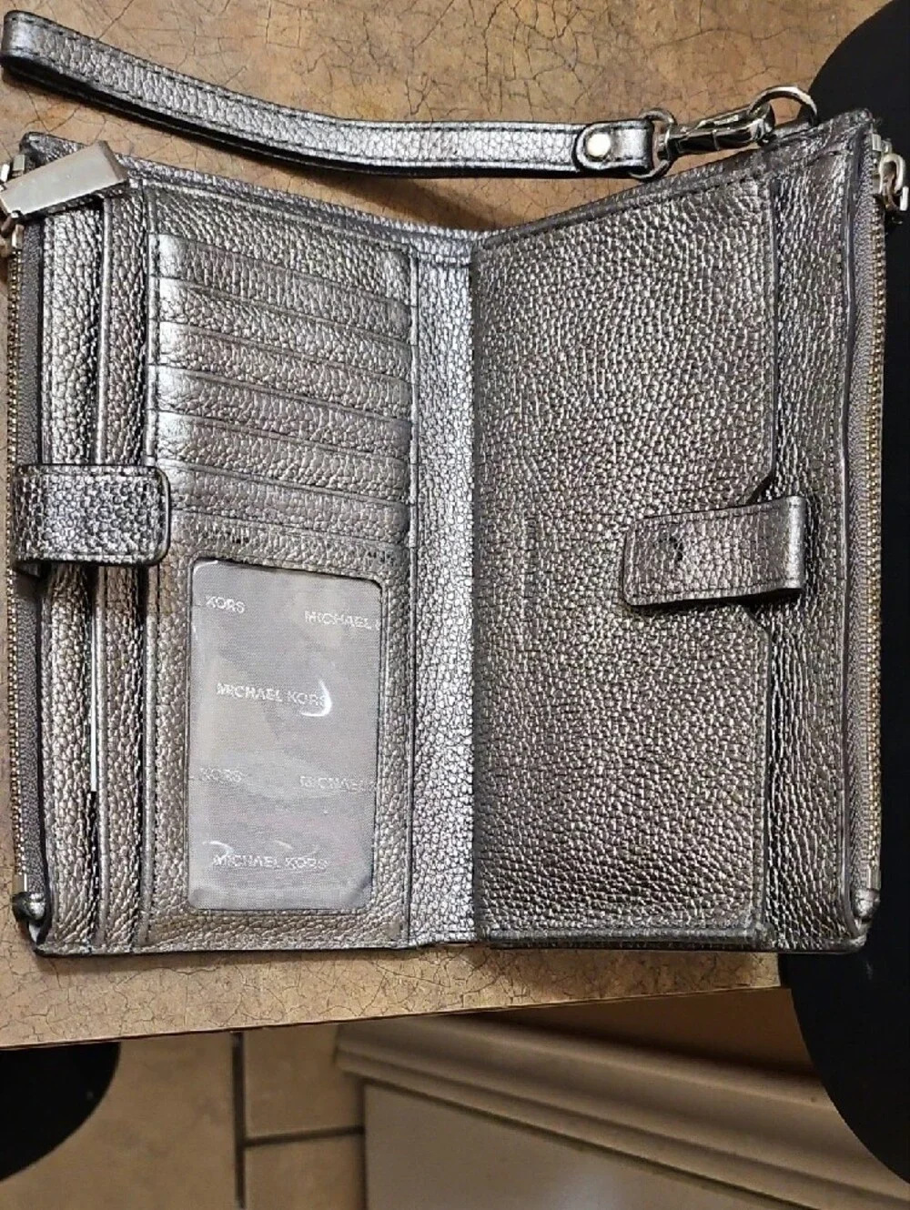 Michael Kors Metallic Pebbled Wristlet - Silver Pewter